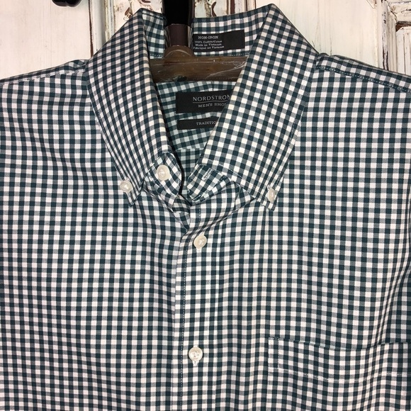 Men’s Non-Iron 100% Cotton Traditional Fit Green and White Gingham Check Shirt - Picture 2 of 12